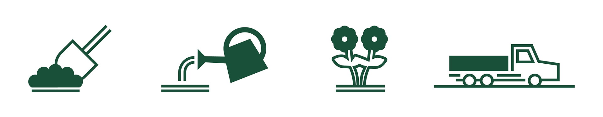 Illustrationen Riedel Gartenservice, Schaufel, Gießkanne, Blumen, Auto